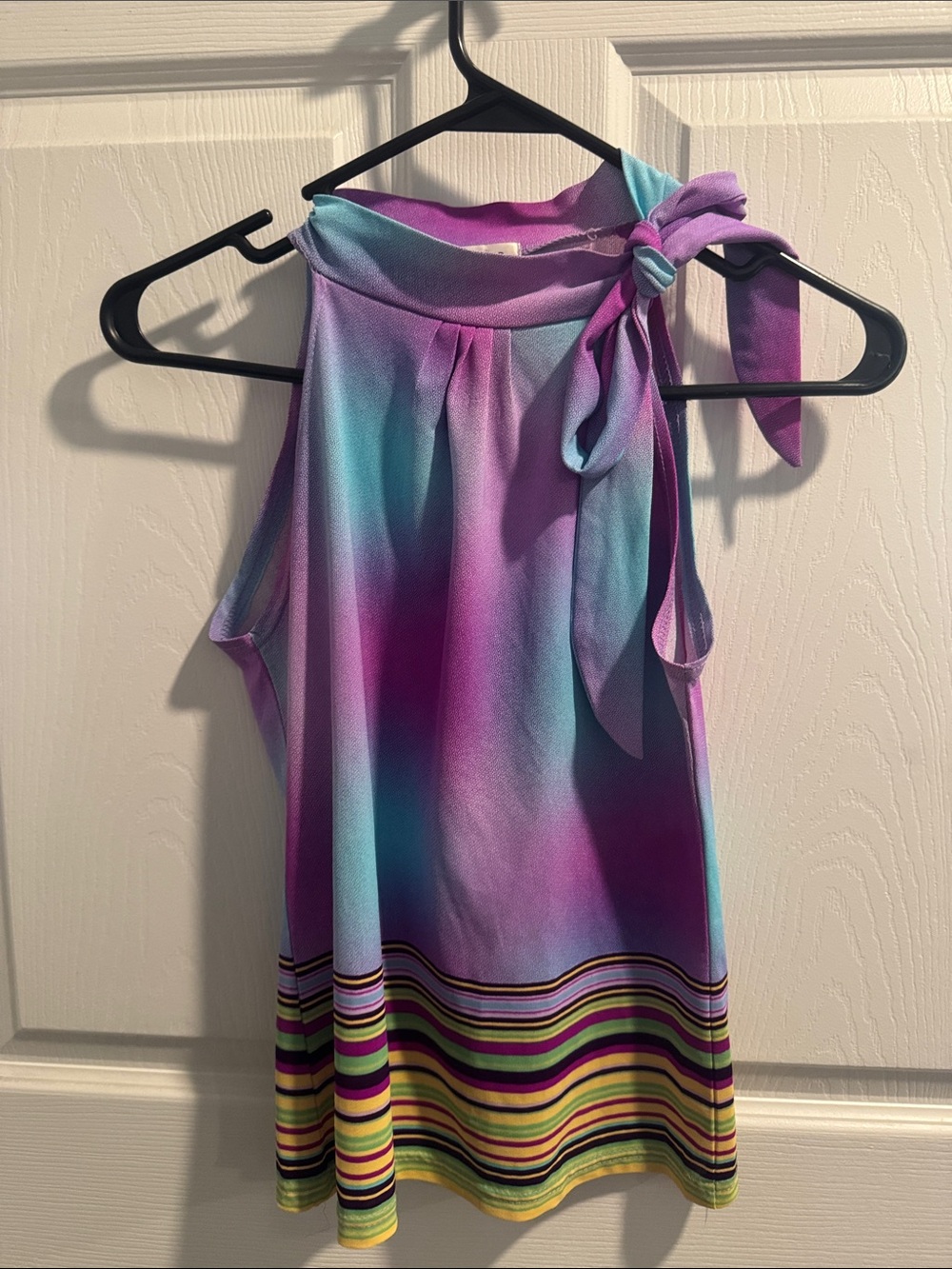 CLOSE.UP Gradient Tie-Neck Tank Top in Purple, Teal & Pink
